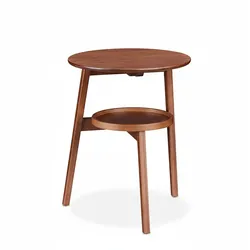 Relaxdays Beistelltisch, Sofatisch mit 2 Ebenen, Tischchen HBT: 60x47x40 cm, runder Couchtisch Wohnzimmer, Bambus, braun
