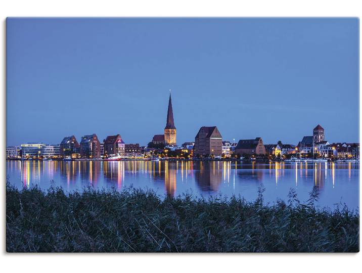 Leinwandbild ARTLAND Blick über Warnow auf Rostock , blau (farbe bild(er): blau), B:90cm H:60cm, Bilder, Leinwandbild, auf Holzrahmen gespannt
