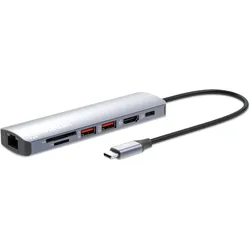 Manhattan 7-in-1 4K USB-C Dockingstation 1xHDMI 2xUSB 10Gb/s (USB-C, 7 Ports), Dockingstation + USB Hub, Silber