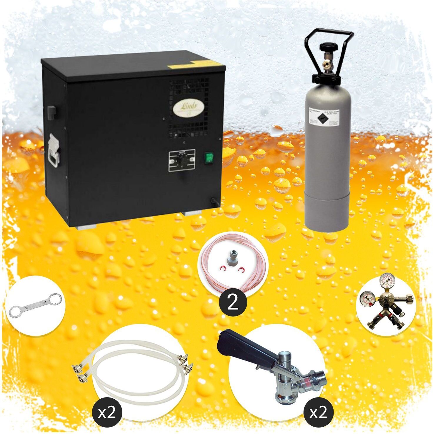 Komplett Set Zapfanlage, Bierzapfanlage AS-40, 2-leitig, Durchlaufkühler, Nasskühler - Untertheke, Green Line, Zapfkopf:NC Adapter,Zapfkopf 2:NC Adapter