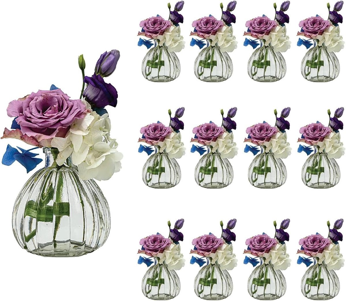 Thijox Set van 12 Kleine Glazen Bloemenvaasjes voor Bruiloft en Party Decoratie