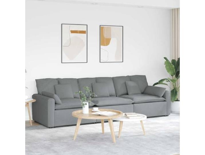 Modulares Sofa mit Kissen Hellgrau 3er Set mit Metallrahmen Stoffpolsterung, Schaumstofffüllung, Textilene-Sitzflächen, Holzarmlehnen, Metallrahmen, modulare Teile