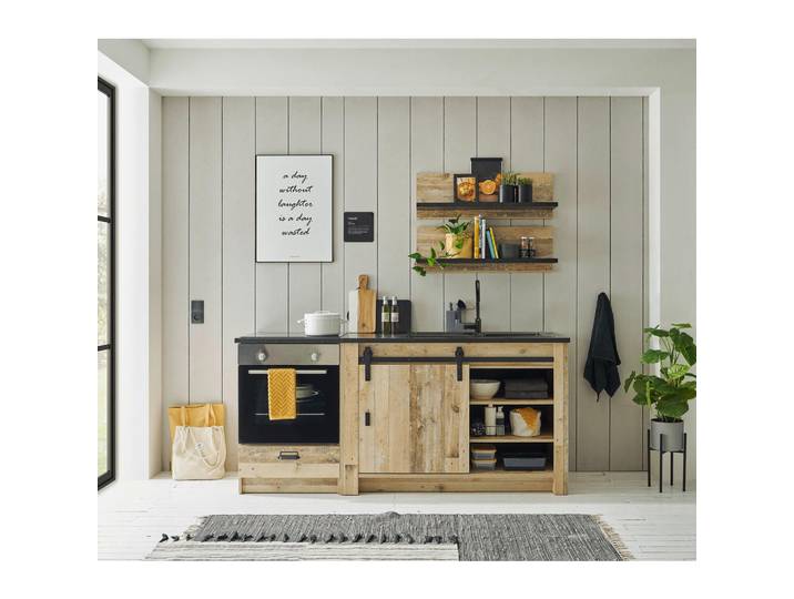 Mid.you Küchenleerblock Sherwood, Anthrazit, Natur, einzeln stellbar, nur wie online abgebildet bestellbar, 196 cm, Küchen, Küchenzeilen & Küchenblöcke, Küchenzeilen ohne Geräte