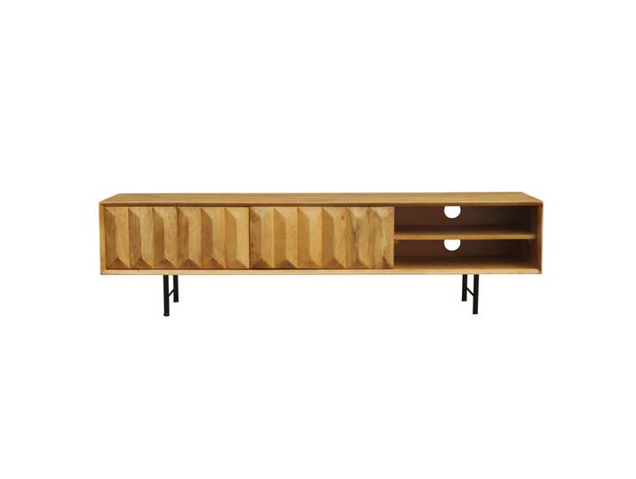 Meuble TV en bois clair manguier massif gravé L160 cm AGRA