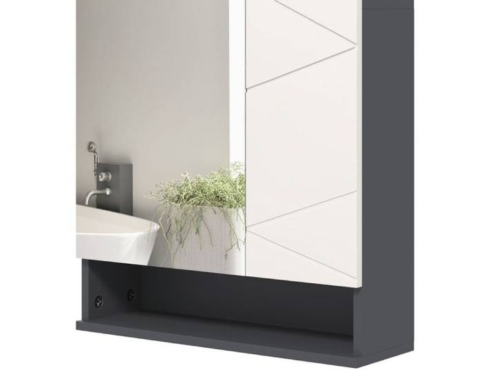 Meuble salle de bain mural avec miroir frontal rangement intégré étagères réglables anti-buée gris 55 x 17 x 55 cm