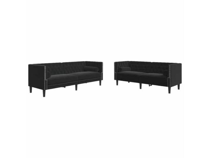 RJPLMFV Chesterfield Sofa, Velours, Schwarz, 2 Stück Rückenlehne mit Knöpfen, gepolsterte Armlehnen, robuste Füße, bequem