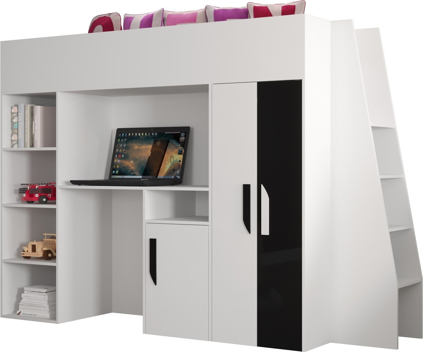 MINIO go for it, Etagenbett "PARTY 15", Griffe aus MDF, Schwarze / Weiße Farbe