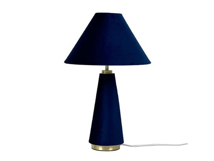 Relaxdays Tischlampe, Samtschirm & Metallfuß, E14, dunkelblau/gold