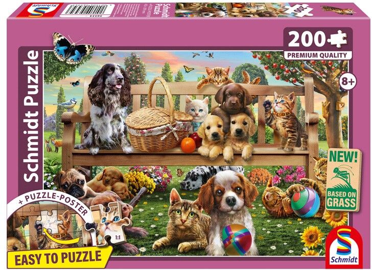 Puzzle 200 pcs Pique-nique dans le jardin pour chien et chat - Schmidt