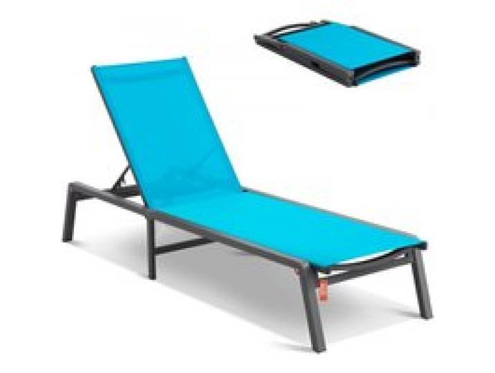 VEVOR Chaiselongue-Sessel für den Außenbereich, Aluminium-Terrassen-Loungesessel mit 5 verstellbaren Positionen, klappbarer Pool-Loungesessel mit Liegefunktion und komplett flacher Sonnenstuhl für Terrasse, Strand, Pool, Blau