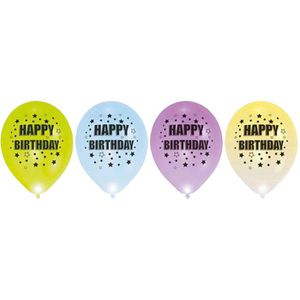 Amscan Luftballons 9901056 Happy Birthday Stars, LED-Beleuchtung, sortiert, rund, Ø 28 cm, 4 Stück
