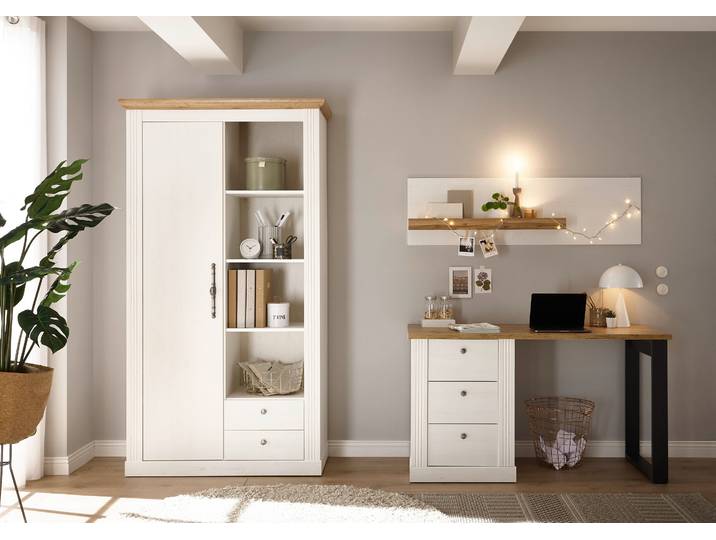 Büromöbel-Set GOODPRODUCT Westminster , weiss (pinie weiß dekor), B:246cm H:203cm T:60cm, Holzwerkstoff, Metall, Arbeitsmöbel-Sets, Büromöbel-Set, im romantischen Landhausstil, exclusiv by Otto