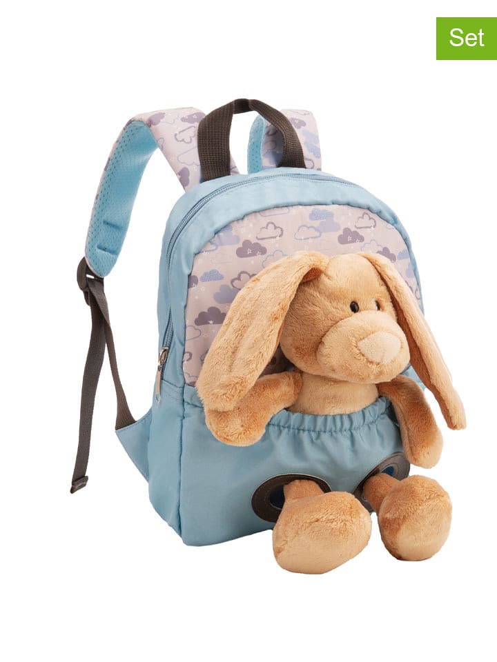 NICI 2tlg. Set: Rucksack und Kuscheltier "Rabbit" in Hellblau - onesize