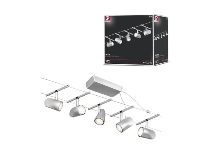 Paulmann 94465 CorDuo Seilsytem Set Cup DC max. 5x10 Watt erweiterbar Chrom matt Kunststoff, Metall GU5,3 Drahtseilsystem ohne Leuchtmittel