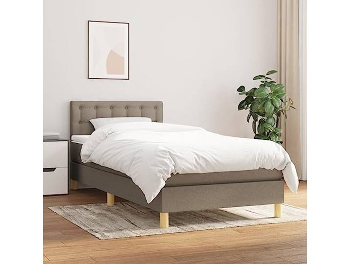 RJPLMFV Komplettes Bett, 90 x 190 cm, Taupe, mit verstellbarem Kopfteil Matratze mit Taschenfederkern, mittlere Unterstützung, atmungsaktiver Stoff, langlebig, weicher Matratzenschoner