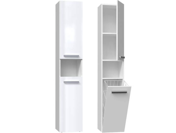 ibonto Hochschrank Badezimmerschrank mit Korb & flexibler Türöffnung - Platzsparend