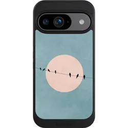 Nivocase Hülle für Google Pixel 9 Handyhülle NIVOcore Case Schwarz Mond Vogel türkis (Google Pixel 9), Smartphone Hülle, Schwarz, Türkis