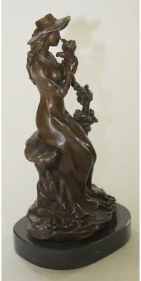 Bronzhaus Rare Signed Lady W/ Dog Bronze Statue Figurine Art Deco Sculpture Figure Decor