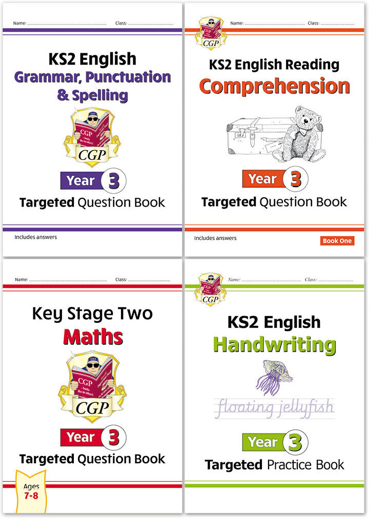 CGP Books CGP KS2 Year 3 Workbook Bundle – Ages 7-8 (Grammar Punctuation and Spelling, Reading Comprehension, Handwriting, Maths)