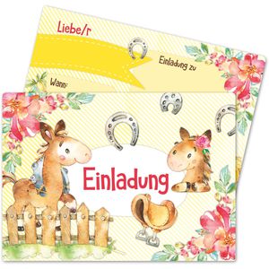Papierdrachen Einladungskarten Pferde, für Kindergeburtstage, 105 x 148 mm (A6), Postkarten, 12 Stück