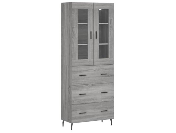 Fisinber Highboard Grau Sonoma 69,5x34x180 cm Holzwerkstoff Schrank Zweiteiliges Standregal mit Glas- und Metallakzenten bringt stilvollen Stauraum in Wohnzimmer und Essbereich.