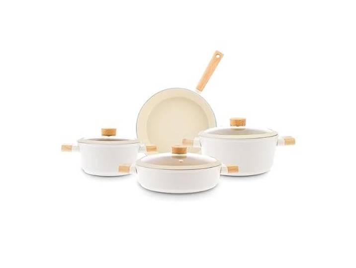 Karaca Swiss Crystal Woody Kochgeschirr-Set, 7 Teilig - Hochwertiges Antihaft-Kochgeschirr, Inklusive Töpfe und Pfannen, Elegantes Holzgriff-Design