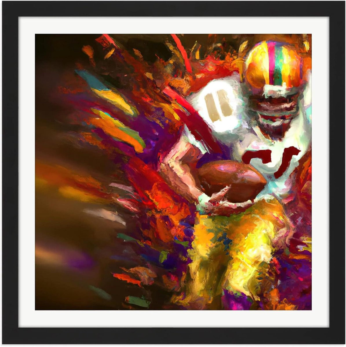 Voetbal Speler Kunstprint Wanddecoratie American Football Schilderij met Houten Lijst