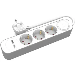Steckdosenleiste mit 3 Schuko-Steckdosen 230V 1,5m USB-A & USB-C mit Schalter W-30006