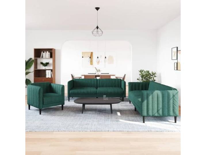 KTHLBRH Sofa-Set, 3-teilig, dunkelgrün aus Stoff Atmungsaktives Polyester, Schaumstofffüllung, maximale Belastung 110 kg, für Wohnzimmer