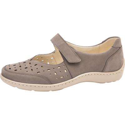 Klettschuh WALDLÄUFER "Henni", Damen, Gr. 7, Leder, grau (taupe), Nubukleder, Schuhe Klettschuh, Klettschuh, Komfortschuh mit Perforation, H-Weite