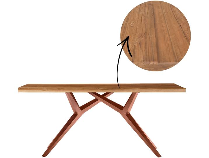 Esstisch SIT Juneau aus recyceltem Teak mit 50-mm-Platte & Rustik-Look , braun (natur, antikbraun, antikbraun, natur), B:220cm H:73cm T:100cm, Platte recyceltes Teak, Gestell Metall, Tische, Esstisch, 50 mm starke Teakplatte mit markanter rustikaler Oberfläche