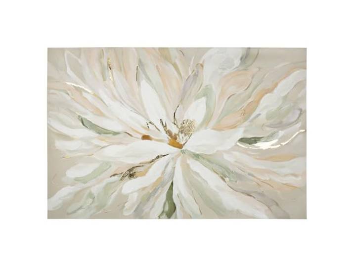 GILDE Tableau Golea - Toile - Motif floral - Rectangulaire - Structuré - Hauteur 80 cm x Largeur 120 cm - Blanc - Décoration murale
