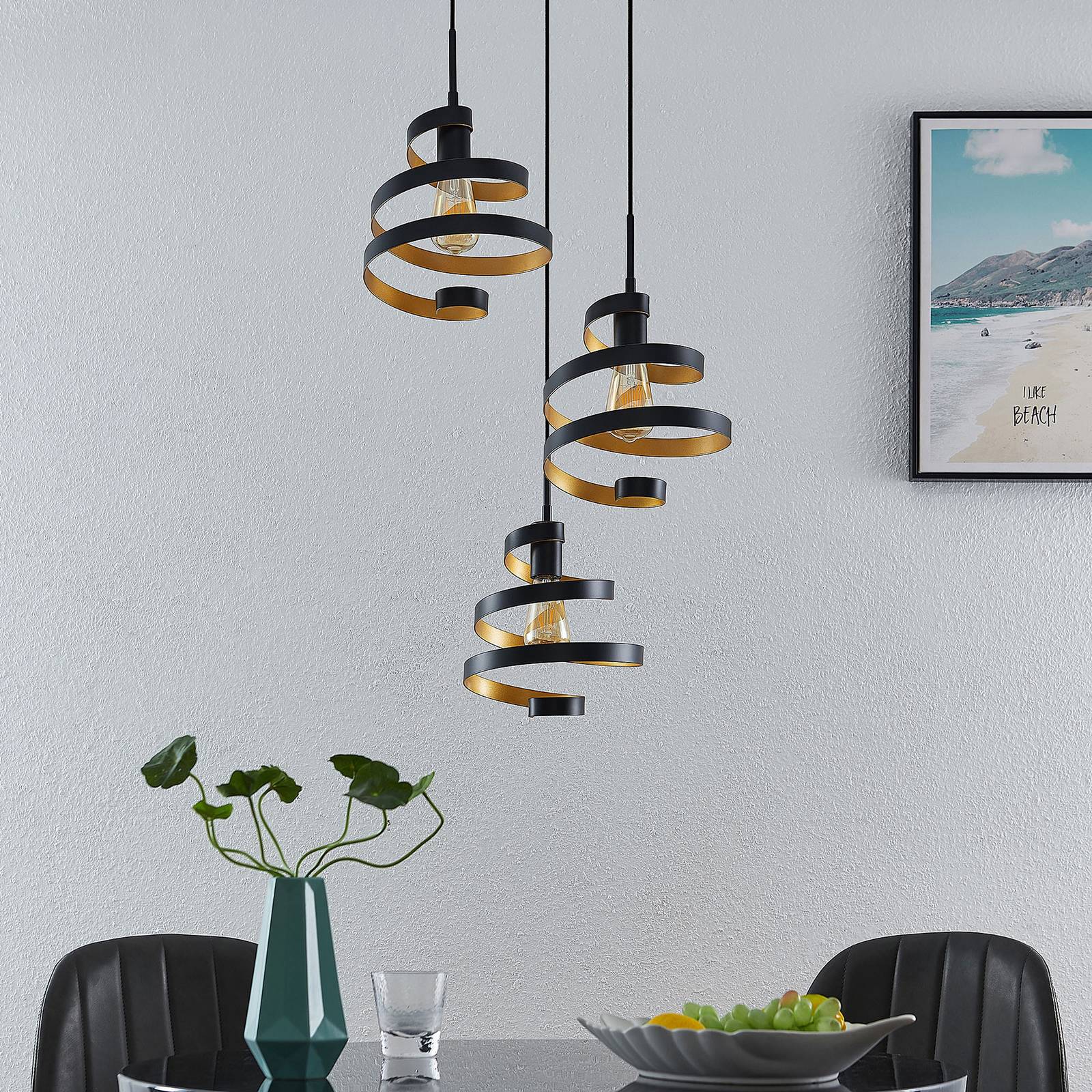 Designer Pendant Light Colten Lindby, dimmable, Black, Living / Dining Room, metal, Design, Ceiling Light