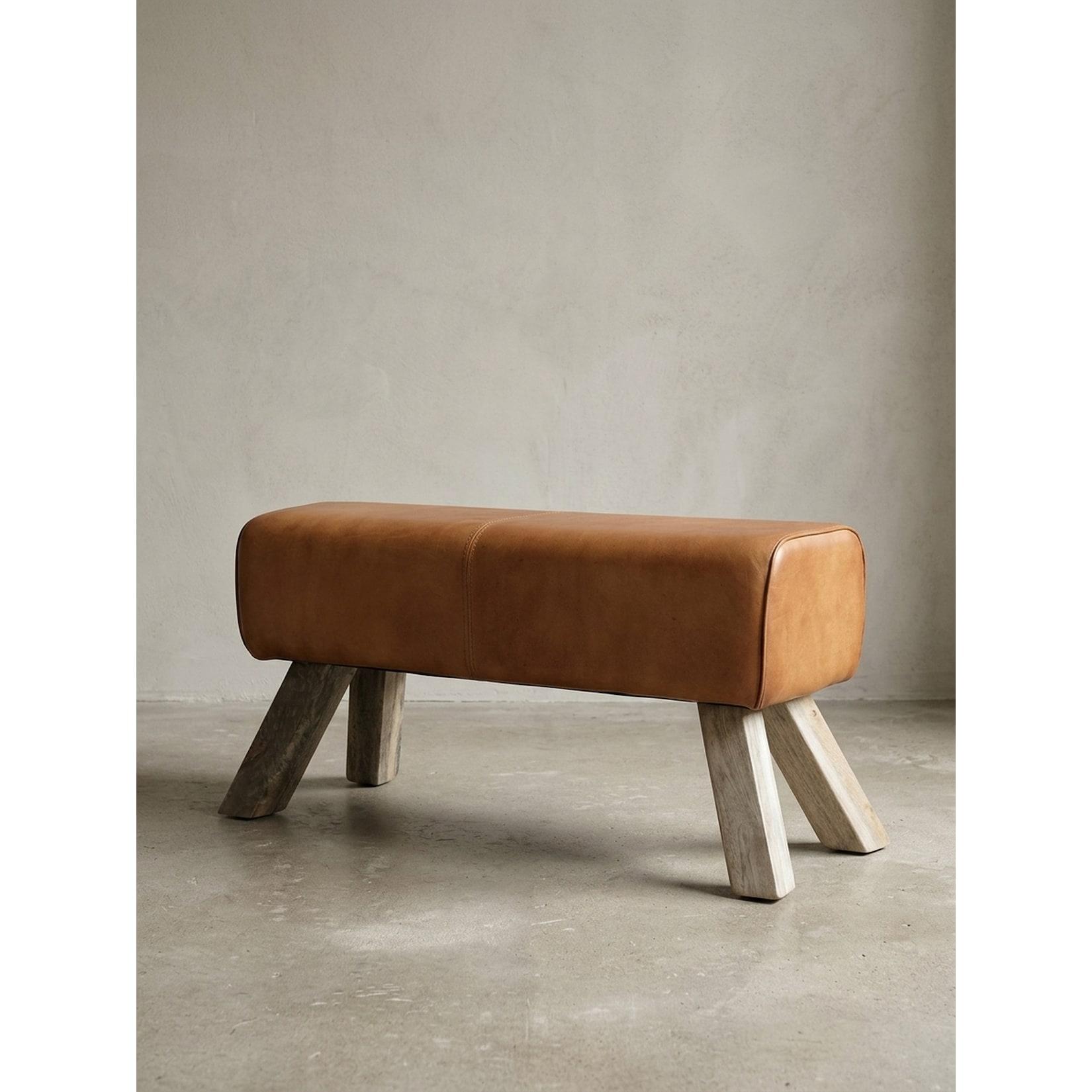 Sitzhocker – Leder/Holz, 90x30x43 cm, Springbock-Design