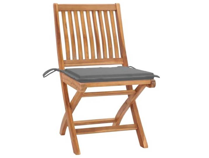 FDSAQOPT Klappstühle, 2 Stück, mit grauen Kissen, aus massivem Teakholz Zusammenklappbar, graue Sitzkissen, gebogener Sitz, Rückenlehne, max. 110 kg pro Sitzplatz