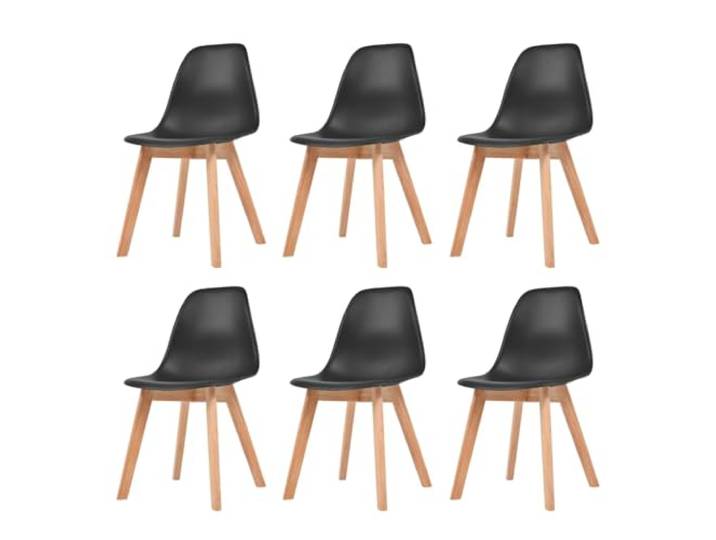 KTHLBRH 6 Esszimmerstühle Schwarz Kunststoff Mit Massivholzbeinen Modern Ergonomisch geformt, schmutzabweisend, pflegeleicht, einfache Montage, robuste Massivholzbeine