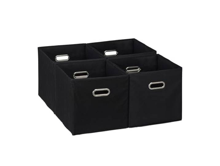 Relaxdays Lot de 4 boîtes de rangement\, caisses pliables\, HxLxP : 30x30x30 cm\, poignées\, panières pour étagère\, noir