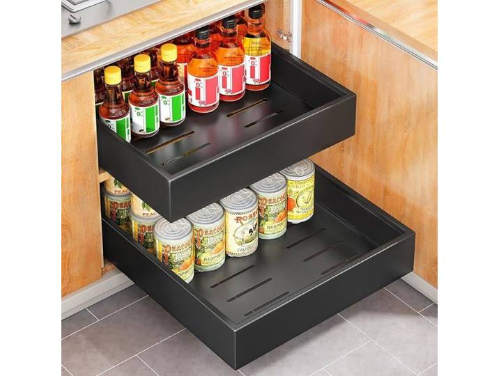 Noir Tiroir Coulissant Telescopique Cuisine pour Placard de Cuisine 43Profondeur x 30cm Largeur-43cmP Tiroir Cou MEUBLE A EPICES
