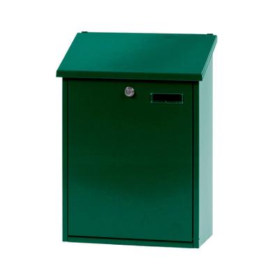 PROREGAL Wandbriefkasten Sebastian mit Schrägdach & Namensschild | HxBxT 44,5x32,5x16cm | Einwurföffnung 30x4cm | Grün