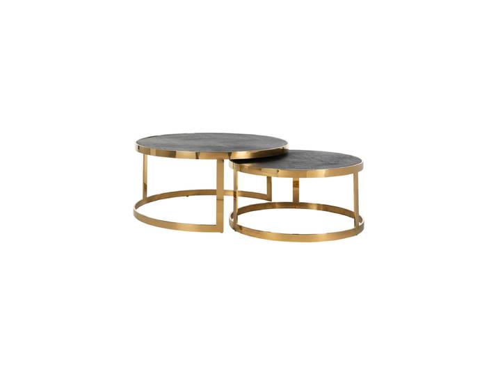 Massivholz Design Couchtisch-Set „Blackbone“ (2 Stück) Gold Richmond Interiors