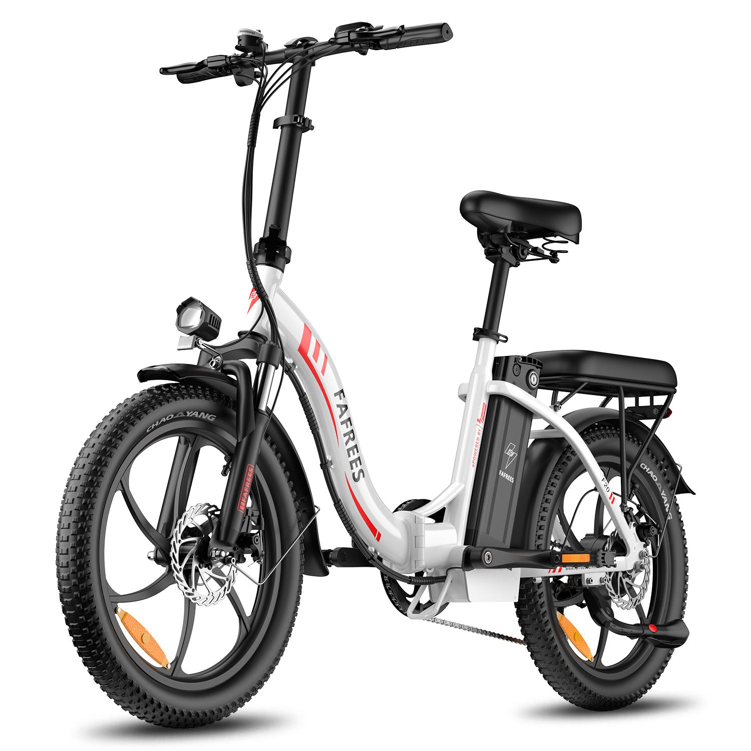 F20 klappbares Gelände-Elektrofahrrad, 20 Zoll, 25 km/h, 36V 18Ah, 250W, breite aufblasbare Reifen, Traglast bis 140 kg, weiß