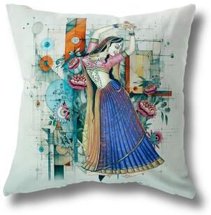 Amrita Sen Designs Gracefully Dancing Woman Broadcloth Pillow in Blue Orange Mint