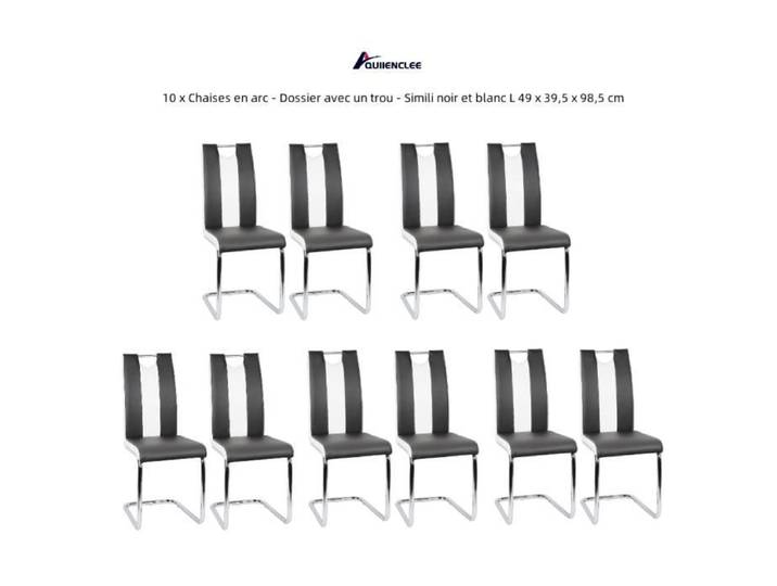 QUIIENCLEE 10 x Chaises en arc - Dossier ergonomique avec un trou - Simili noir et blanc L 49 x 39 5 x 98 5 cm
