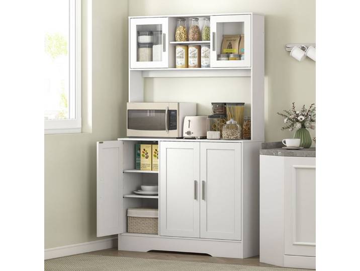 Buffet de cuisine - Modèle scandinave - 4 placards - Étagères réglables - Portes vitrées