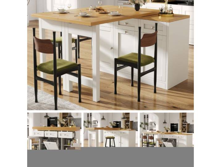 Table de bar extensible multifonction table à manger pliable avec tiroir et bac à snacks support poubelle intégré extractible