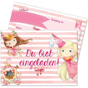 Papierdrachen Einladungskarten Prinzessin, Kindergeburtstage, 105 x 148 mm (A6), Postkarten, 12 Stück