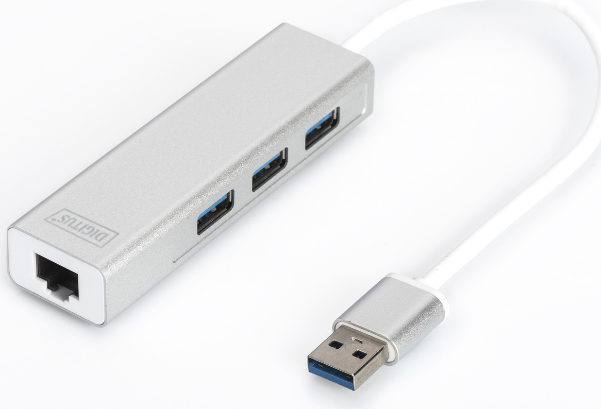 DIGITUS DA-70250-1 USB 3.0 Hub met 3 poorten en Gigabit LAN-adapter