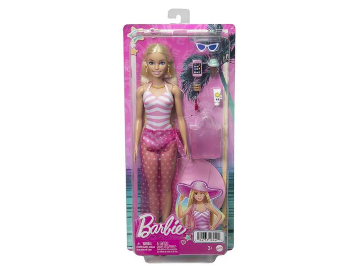 barbie®-barbie® plage-poupée blonde en maillot de bain et accessoires