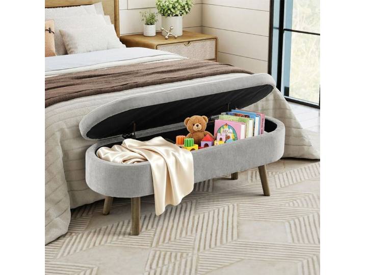 Banc de rangement multifonction - Tissu chenille doux - Cadre en bois massif - Espace de rangement 20L