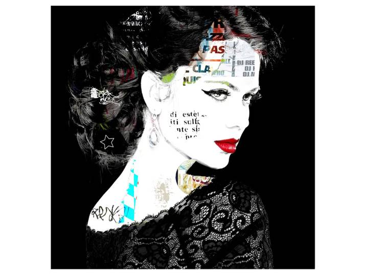 Digitaldruck auf Glas Street Art Glamour Girl image LAND / Grösse: 80 x 80 cm